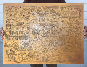 Limited edition laser etched gold Zelda: A Link to the Past map